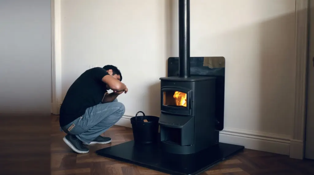 Poêle à bois installé près d'une cloison en placo avec protection murale