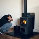 Poêle à bois installé près d'une cloison en placo avec protection murale
