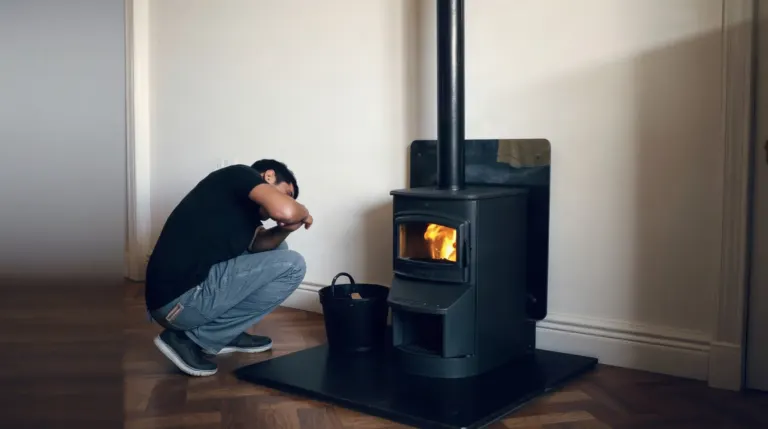 Poêle à bois installé près d'une cloison en placo avec protection murale