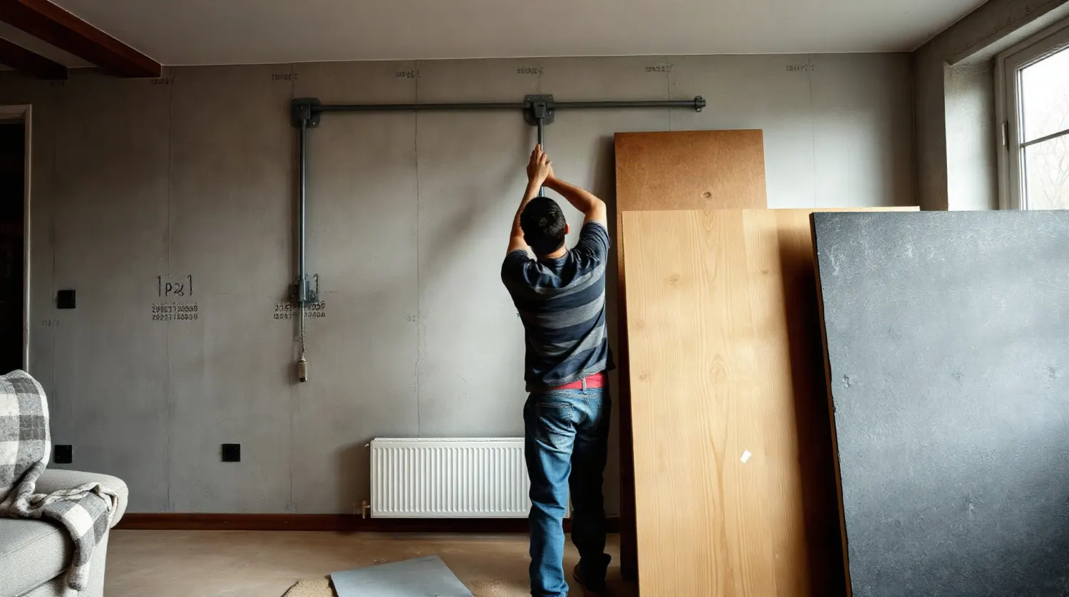 Pose d'une plaque de protection thermique devant un mur en placo