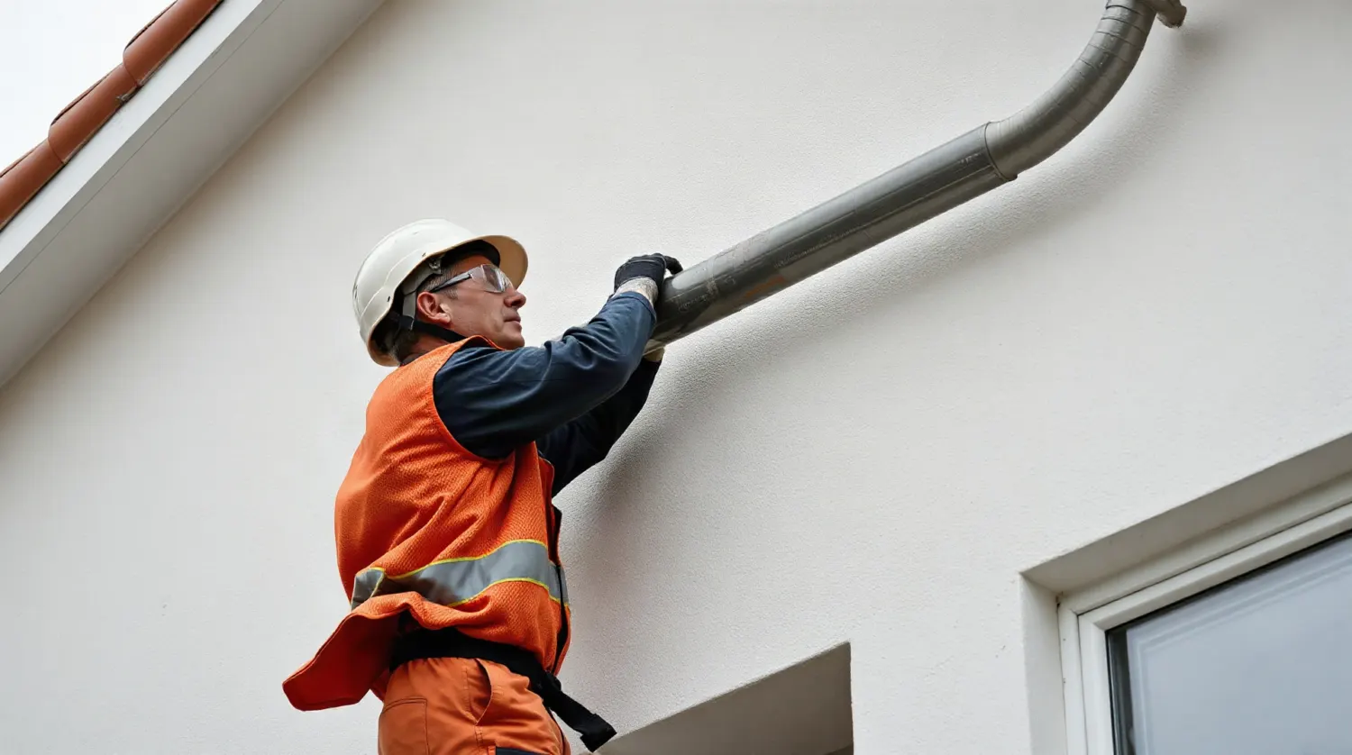 Gaine de cheminée double paroi installée en façade extérieure